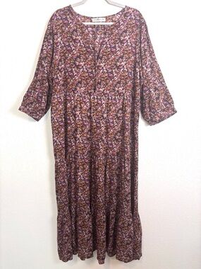 Natural Life Neutral Multicolor Floral Tiered Maxi Dress Women’s L/XL Boho
